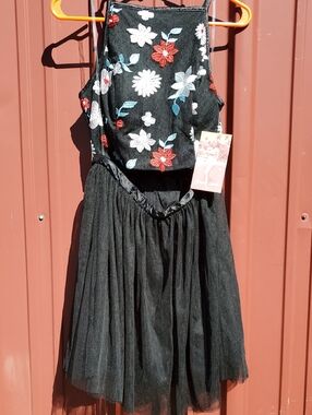 Emerald Sundae Black Midi Dress with Red, White & Blue Floral Embroidery